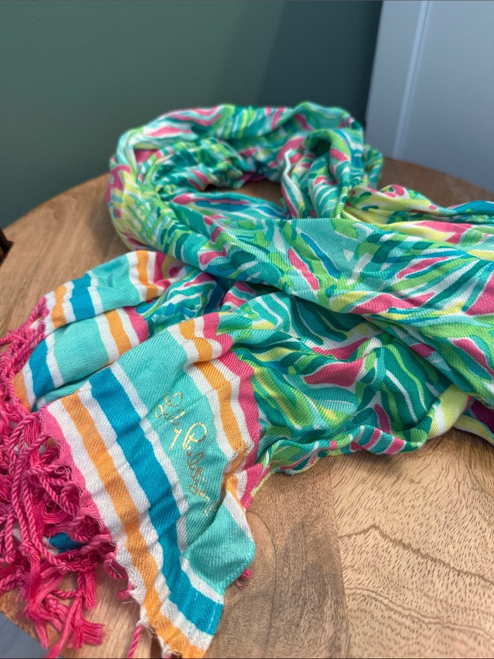 Lilly Pulitzer Colorful Tropical Stripe Women's Scarf - Teal, Pink & Yellow